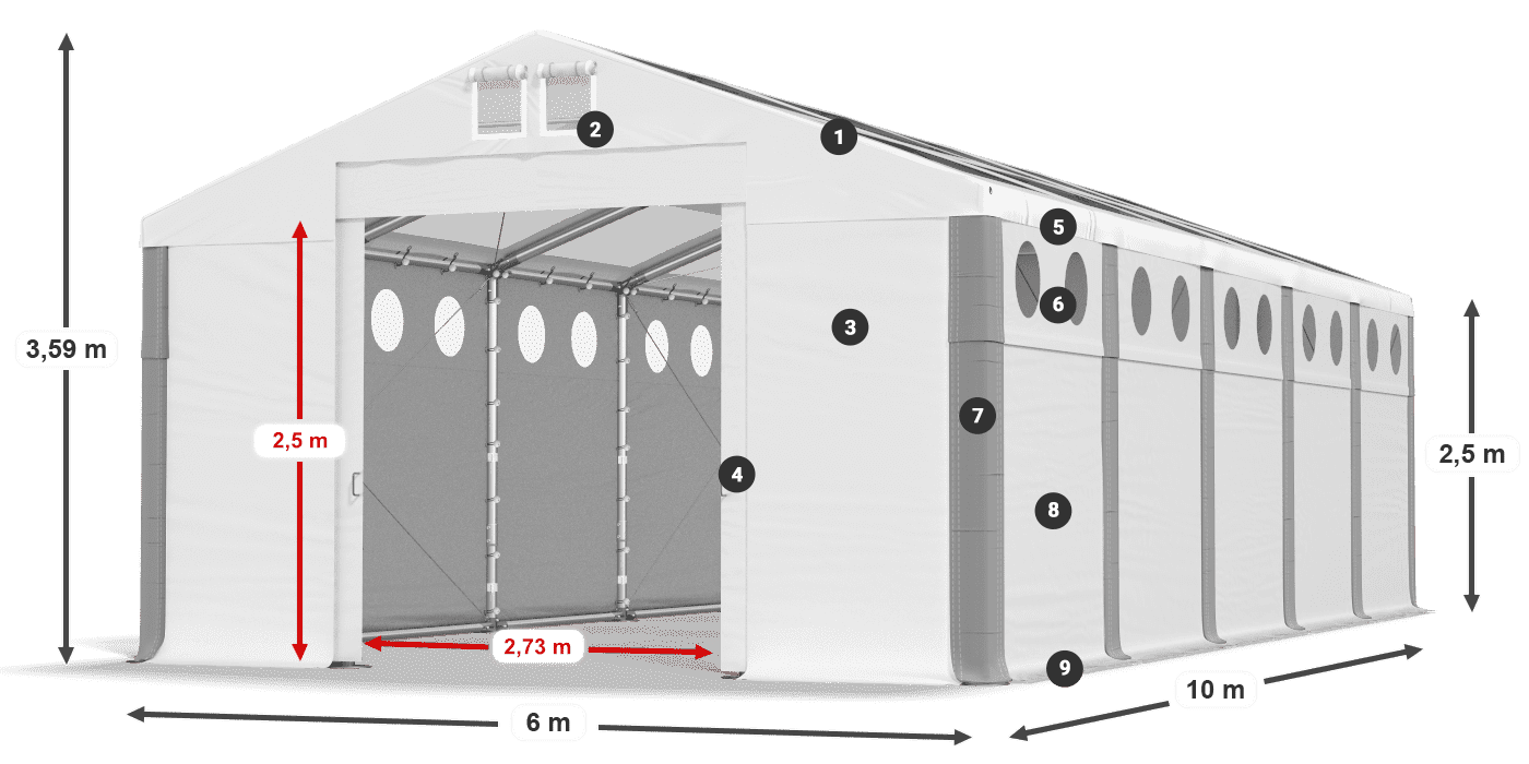Střecha: MS T 580 PVC Stěny: FR O 620 PVC 2,5 m legenda