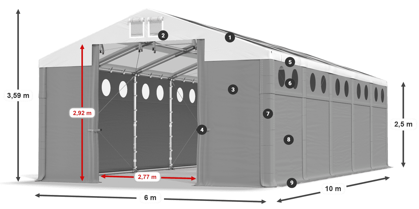 Střecha: MS T 580 PVC Stěny: FR O 620 PVC 2,5 m legenda