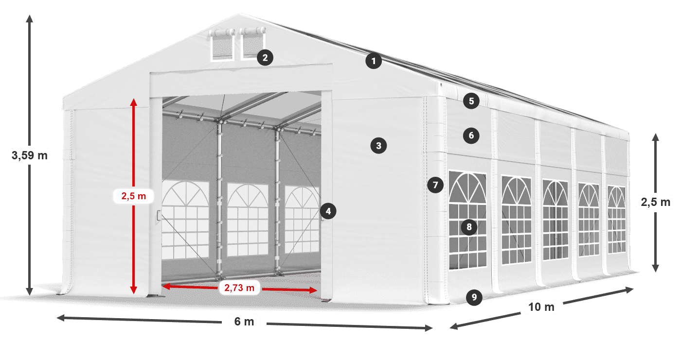 Střecha: MS T 580 PVC Stěny: FR 620 PVC 2,5 m legenda