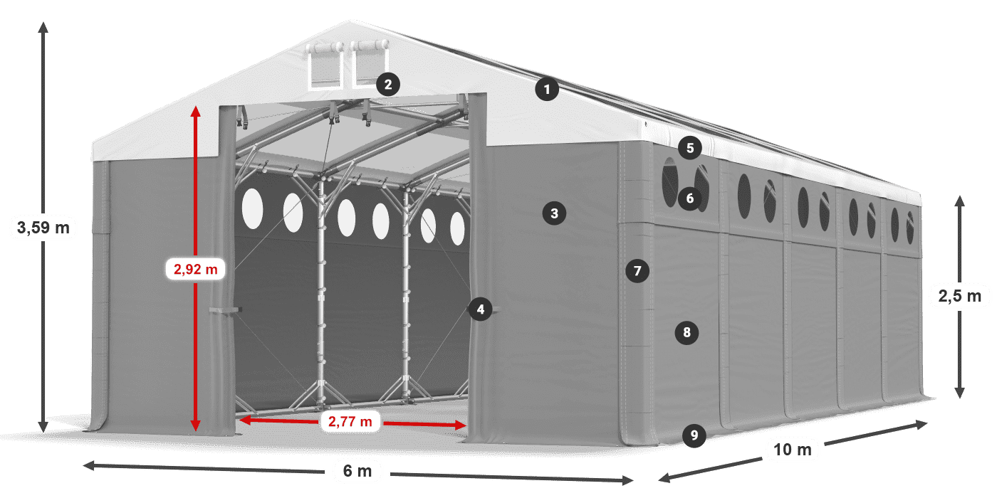 Střecha: MS T 580 PVC Stěny: MS O 580 PVC 2,5 m legenda