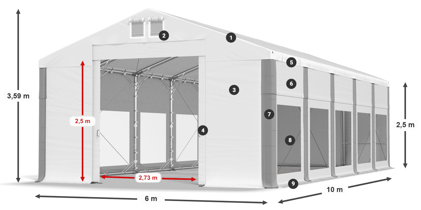 Střecha: MS 580 PVC Stěny: MS 580 PVC 2,5 m legenda