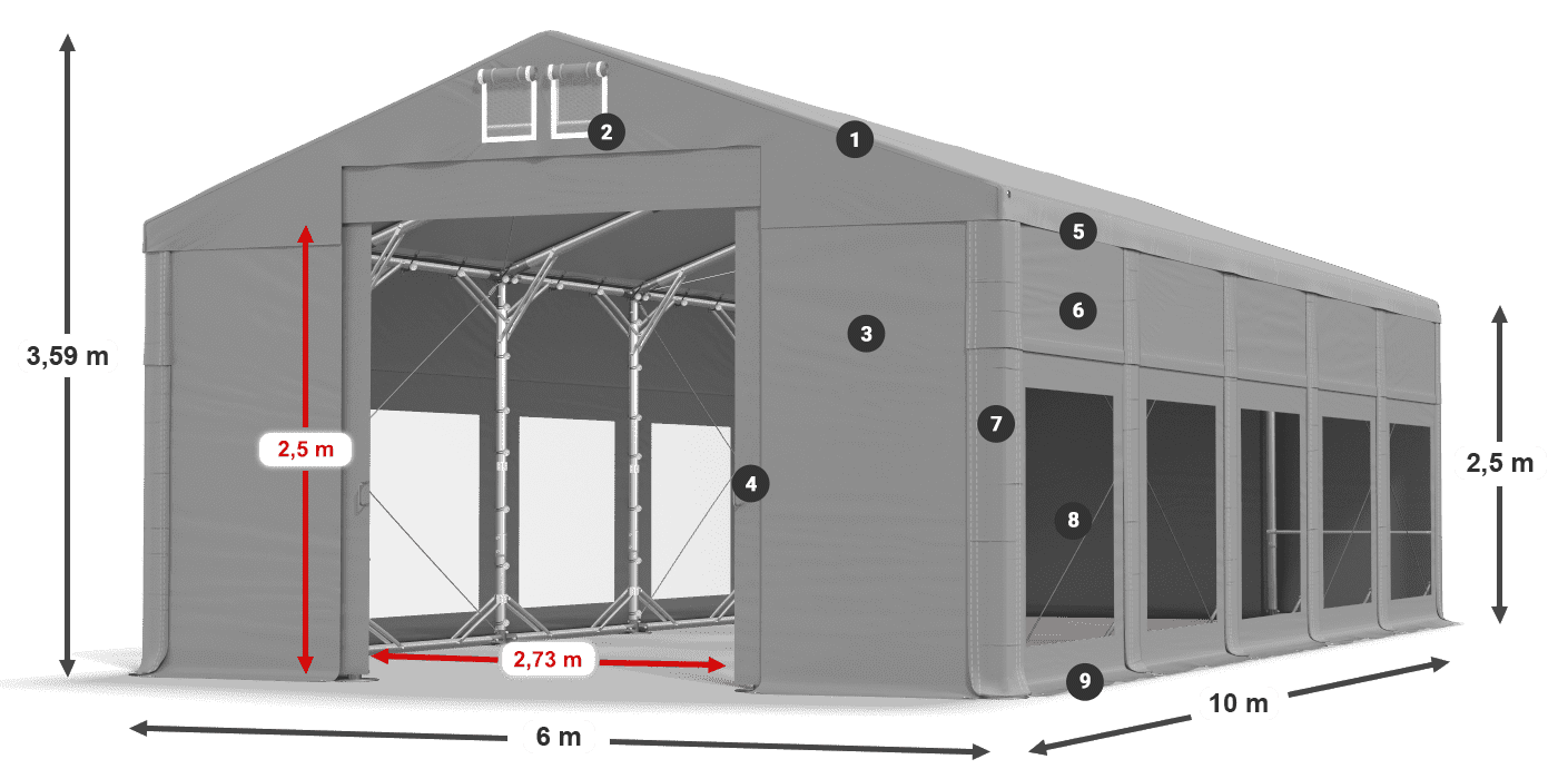 Střecha: MS 580 PVC Stěny: MS 580 PVC 2,5 m legenda