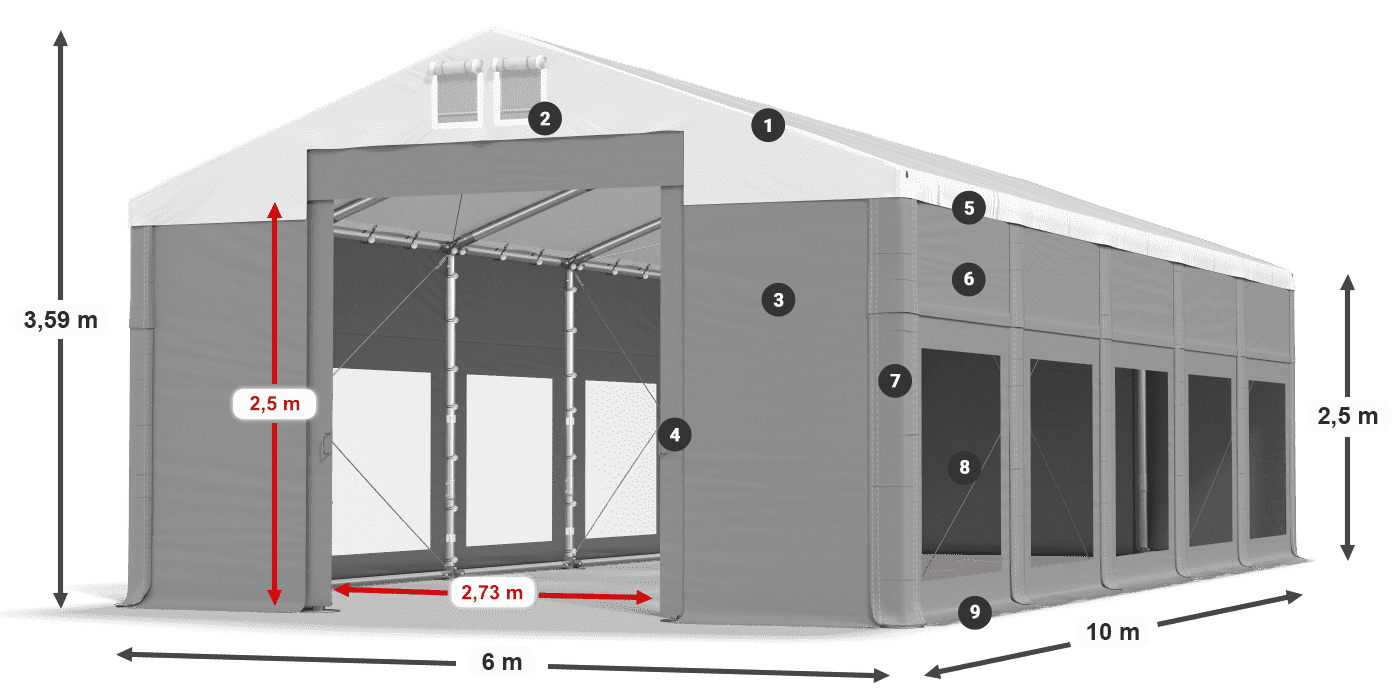 Střecha: MS 580 PVC Stěny: MS 580 PVC 2,5 m legenda