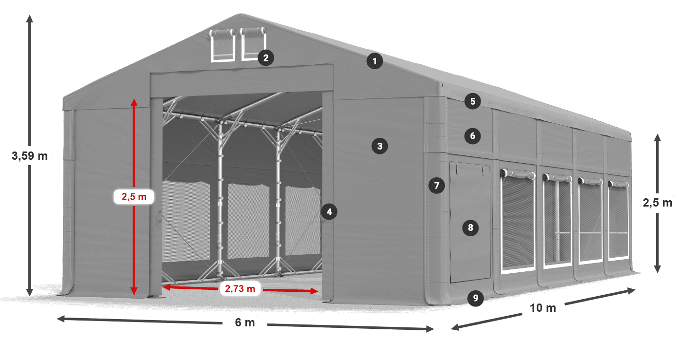 Střecha: MS 580 PVC Stěny: SD M 500 PVC 2,5 m legenda