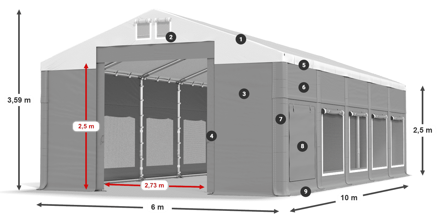 Střecha: MS 580 PVC Stěny: SD M 500 PVC 2,5 m legenda