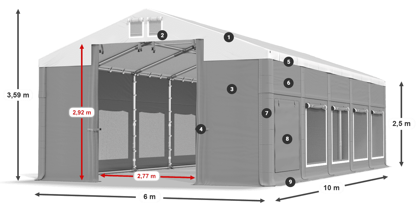 Střecha: MS 580 PVC Stěny: SD M 500 PVC 2,5 m legenda
