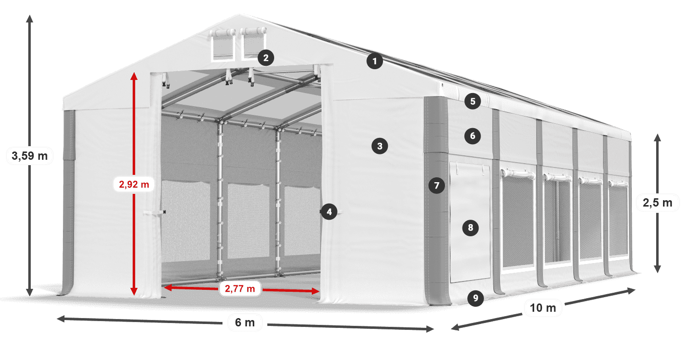 Střecha: MS T 580 PVC Stěny: SD M 500 PVC 2,5 m legenda