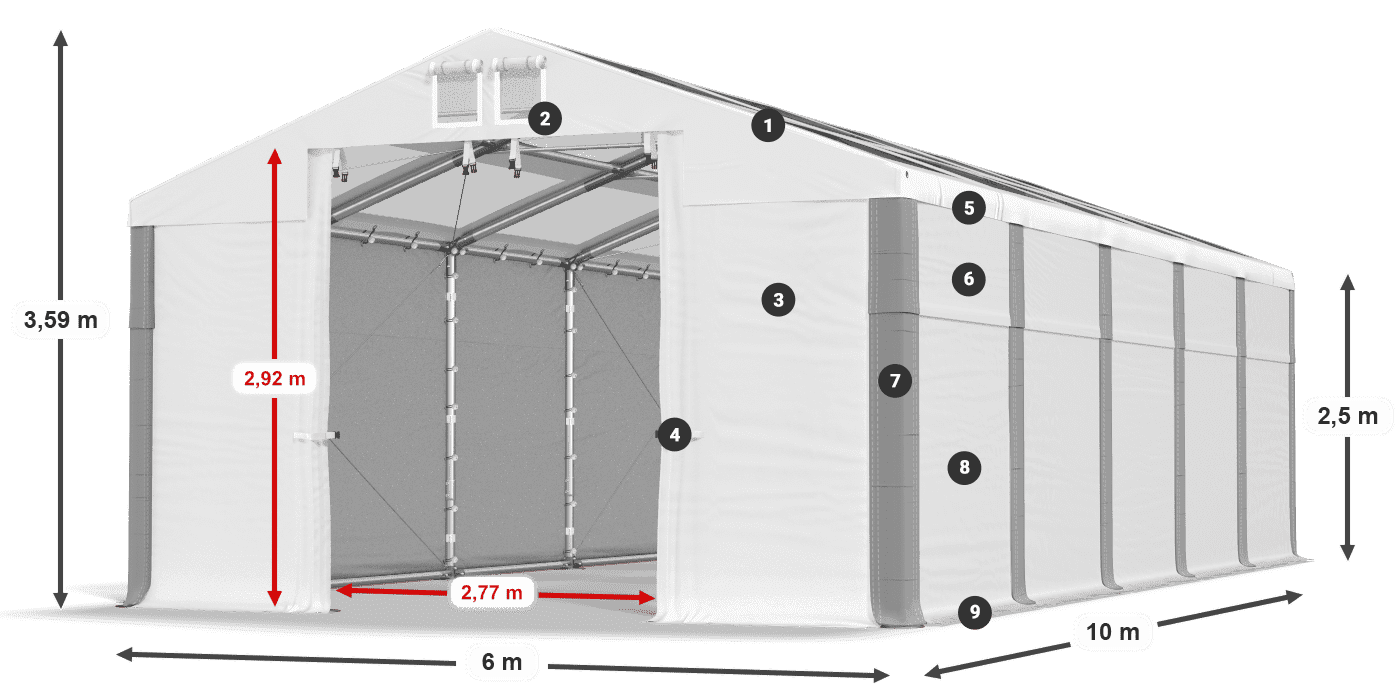 Střecha: MS T 580 PVC Stěny: SD 500 PVC 2,5 m legenda