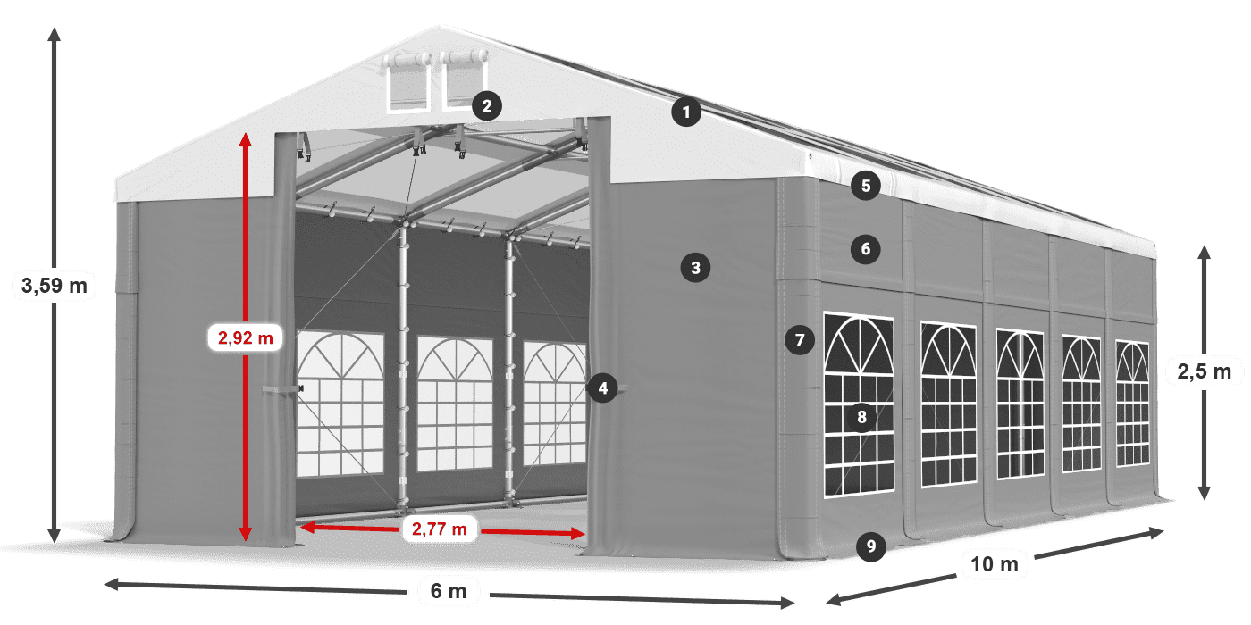 Střecha: MS 580 PVC Stěny: SD 500 PVC 2,5 m legenda