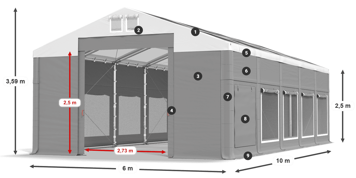 Střecha: MS T 580 PVC Stěny: SD M 500 PVC 2,5 m legenda