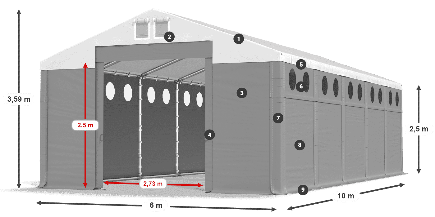 Střecha: SD 560 PVC Stěny: FR O 620 PVC legenda 2,5m