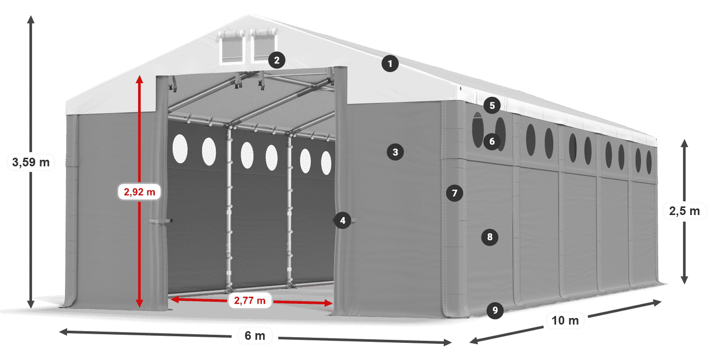 Střecha: SD 560 PVC Stěny: FR O 620 PVC legenda 2,5m