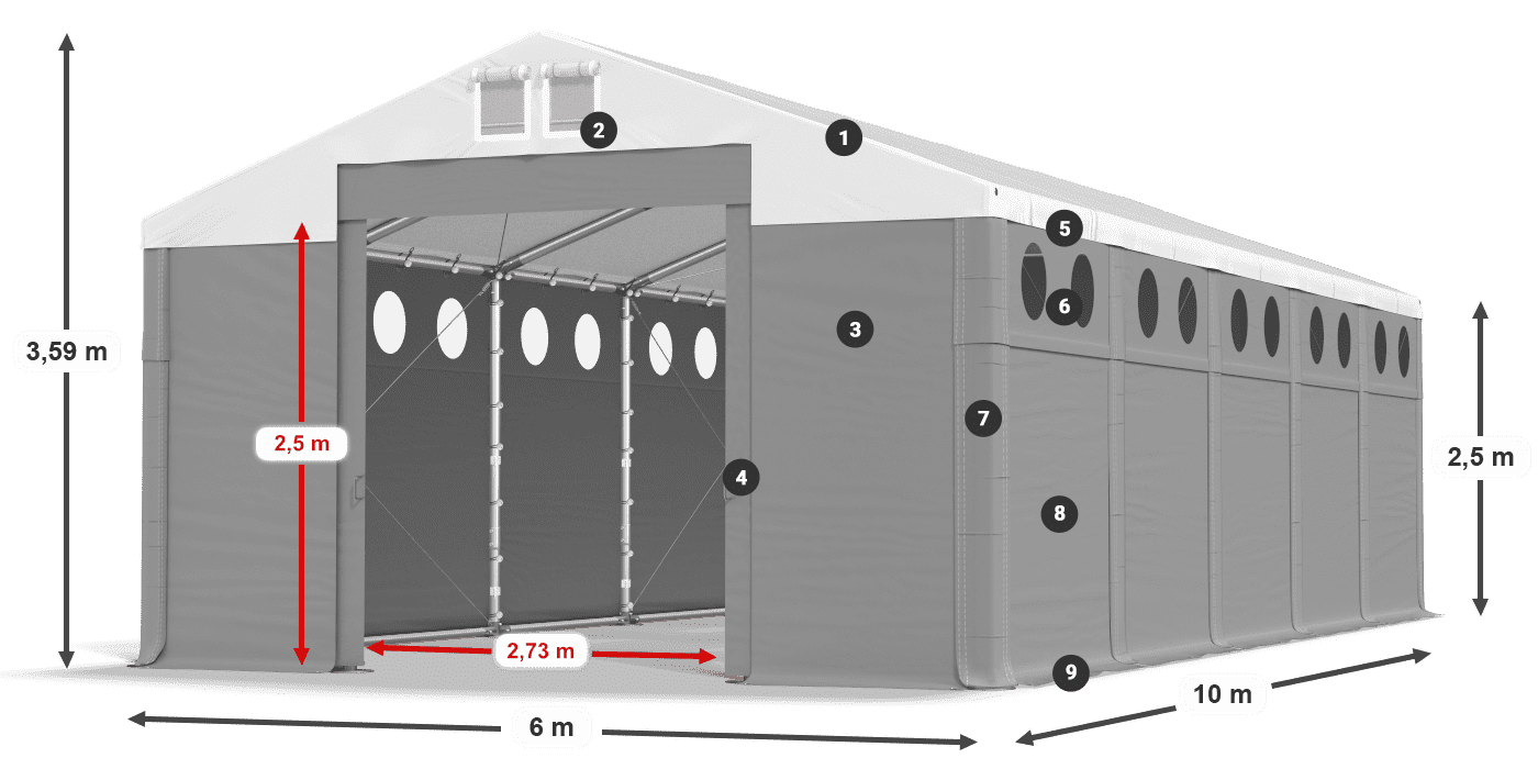 Střecha: SD 560 PVC Stěny: FR O 620 PVC legenda 2,5m