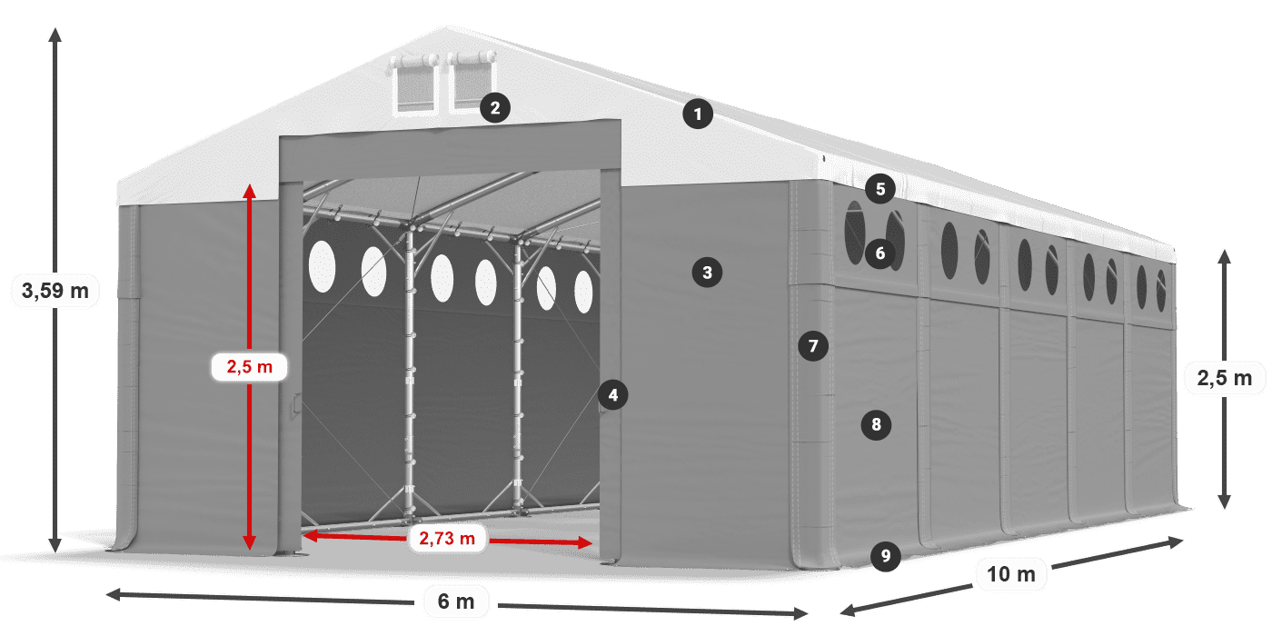 Střecha: SD 560 PVC Stěny: MS O 580 PVC legenda 2,5m