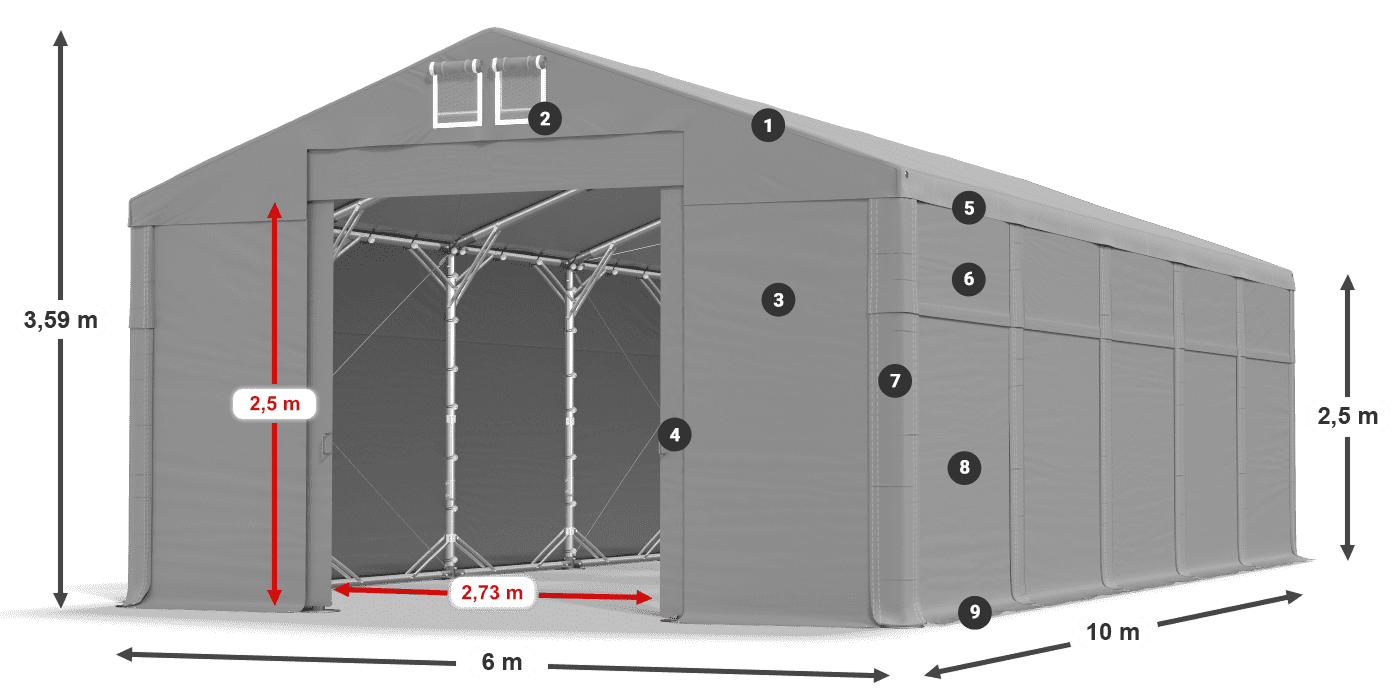 Střecha: SD 560 PVC Stěny: MS 580 PVC legenda 2,5m