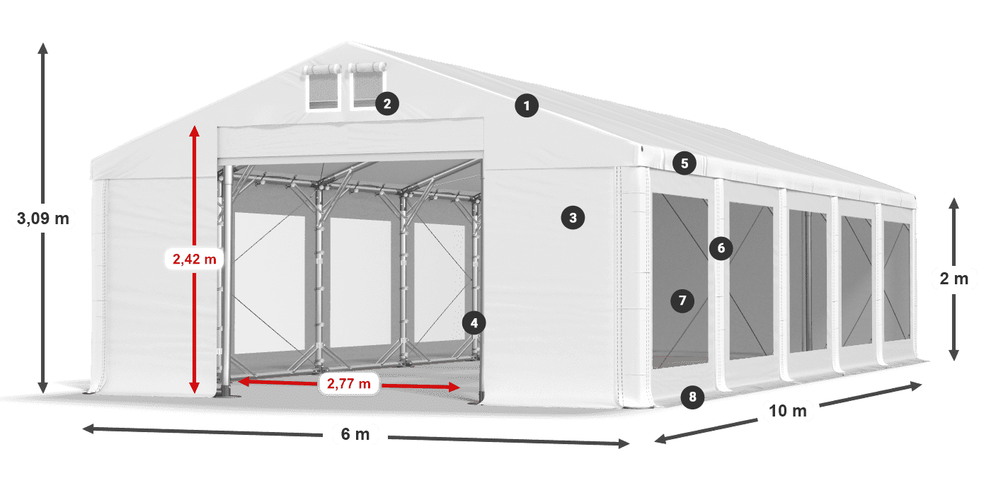 Střecha: FR 620 PVC Stěny: MS 580 PVC 2m legenda