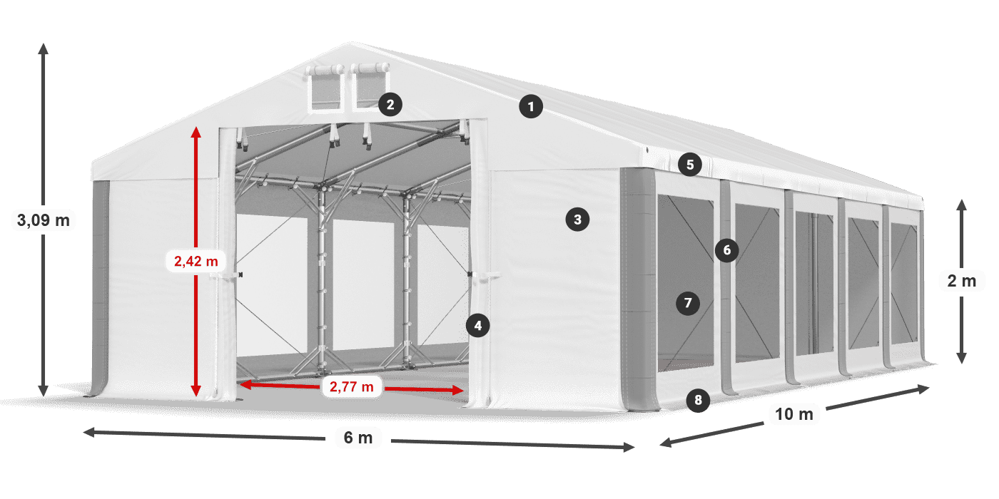 Střecha: FR 620 PVC Stěny: MS 580 PVC 2m legenda