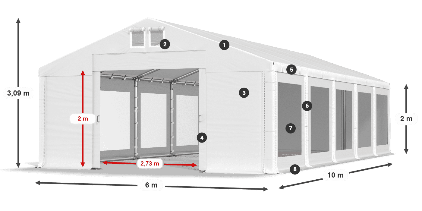 Střecha: FR 620 PVC Stěny: MS 580 PVC 2m legenda