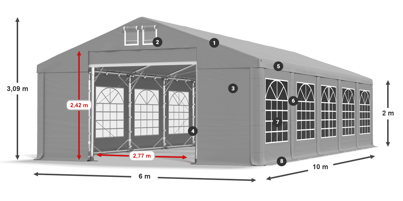 Střecha: FR 620 PVC Stěny: SD 500 PVC 2m legenda