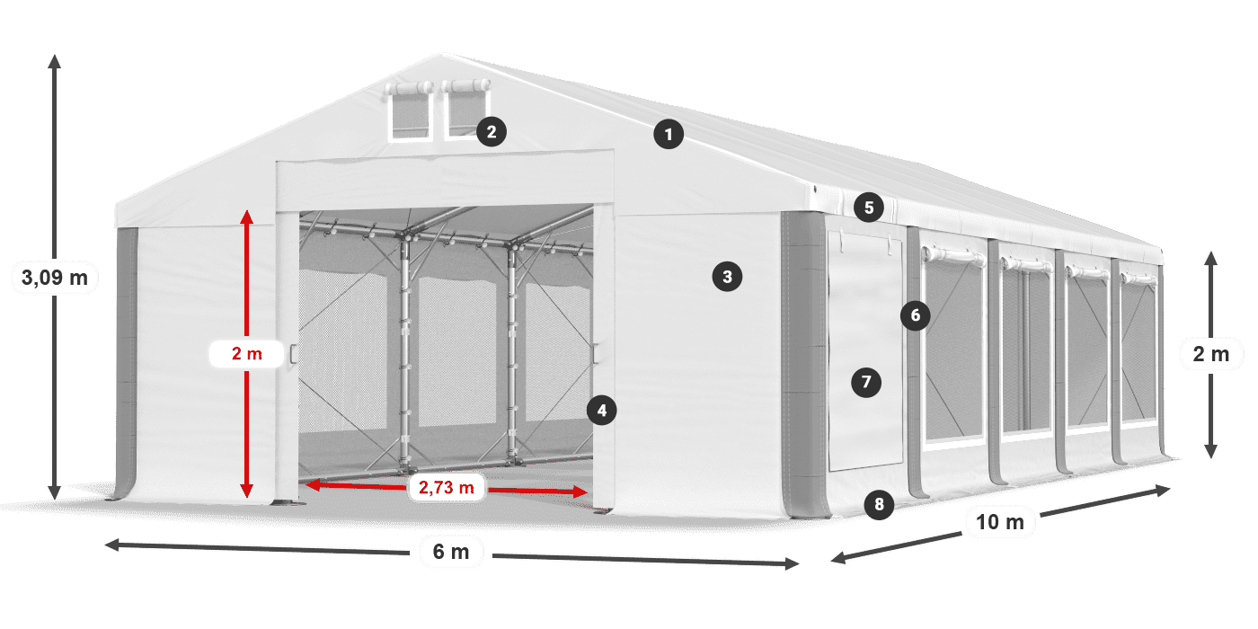 Střecha: FR 620 PVC Stěny: SD 500 PVC 2m legenda