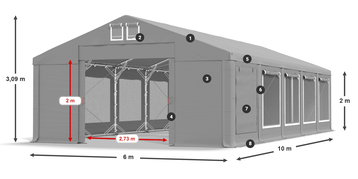 Střecha: FR 620 PVC Stěny: SD 500 PVC 2m legenda
