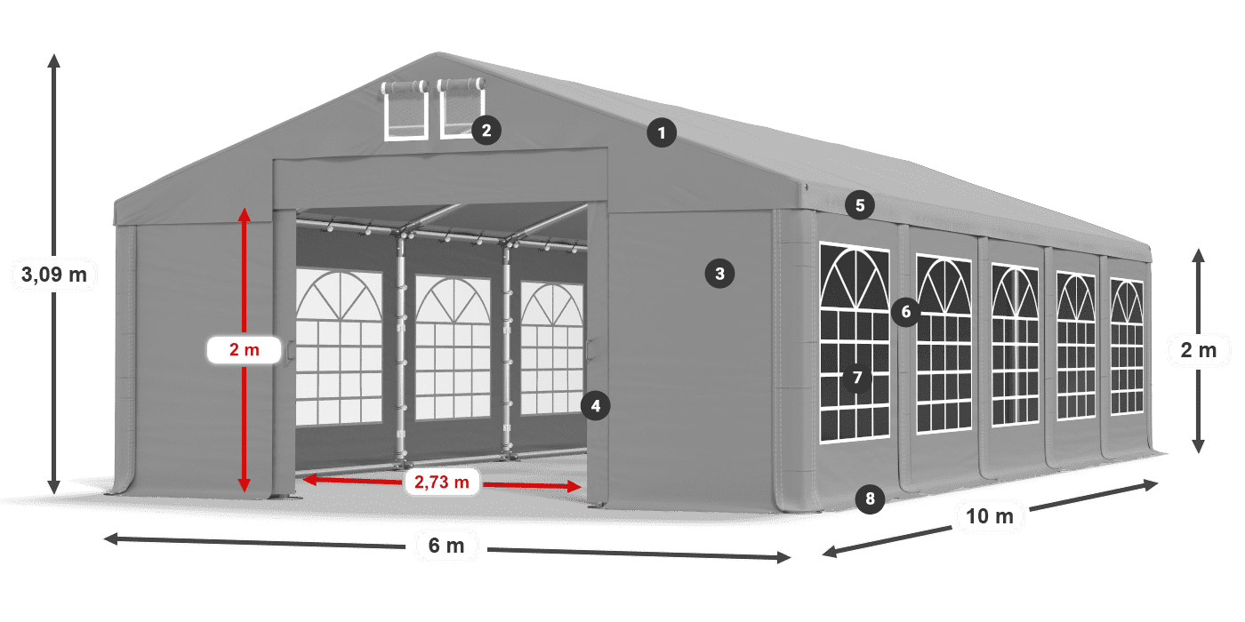 Střecha: FR 620 PVC Stěny: SD 500 PVC 2m legenda