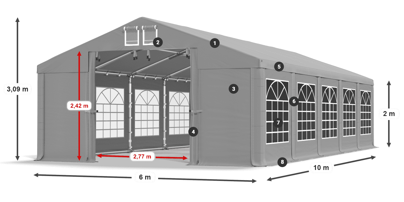 Střecha: FR 620 PVC Stěny: SD 500 PVC 2m legenda