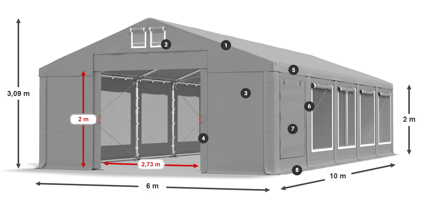 Střecha: FR 620 PVC Stěny: SD 500 PVC 2m legenda