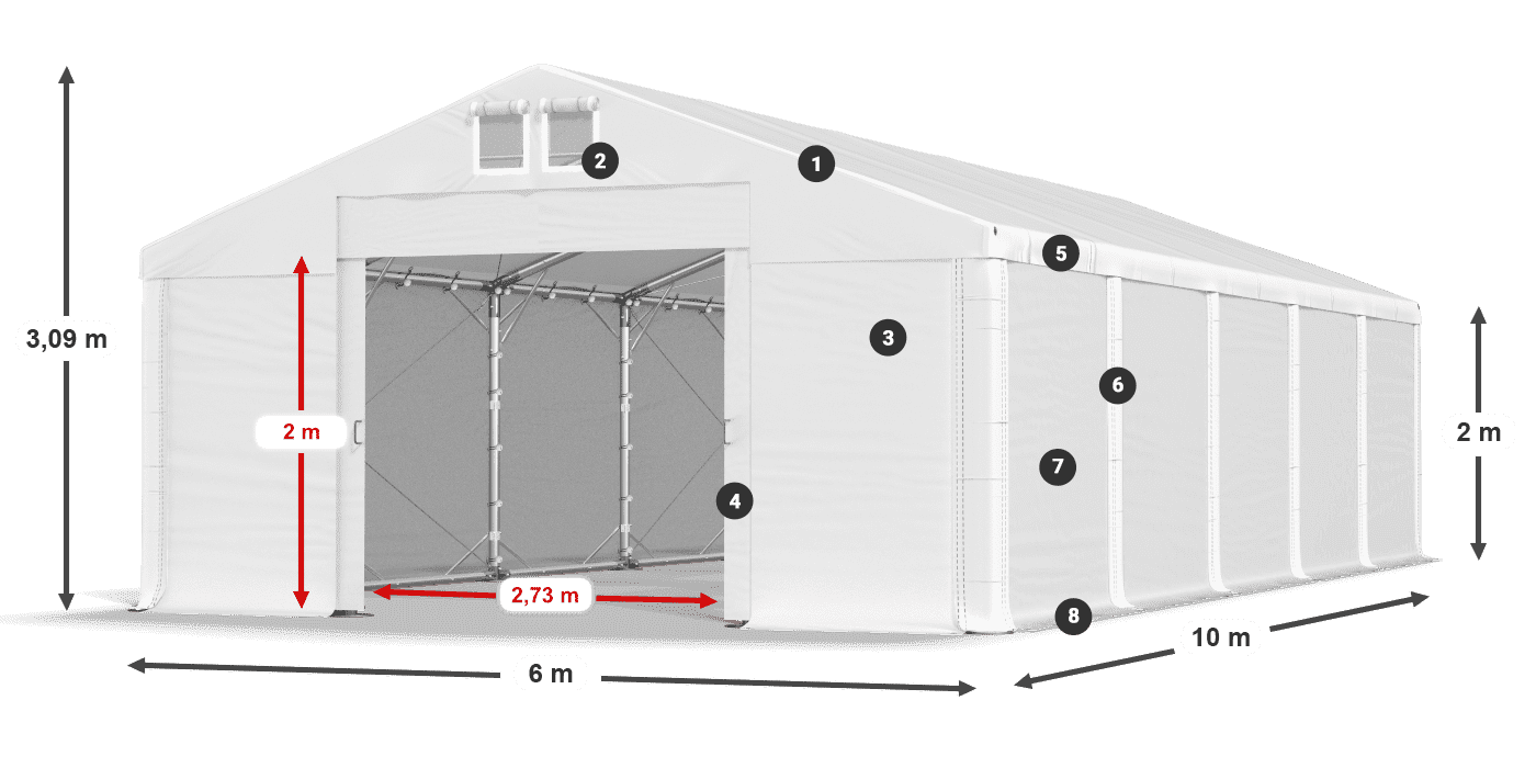 Střecha: MS 580 PVC Stěny: FR M 620 PVC 2m legenda