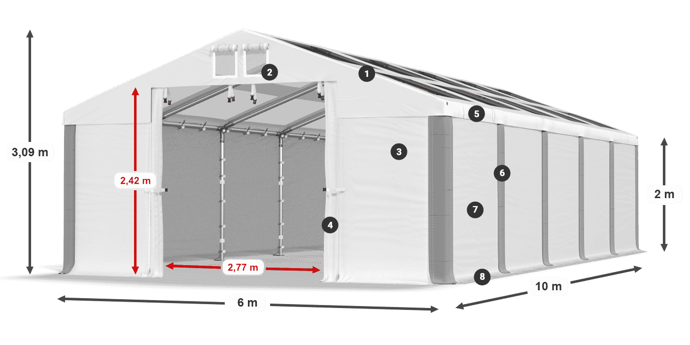 Střecha: MS T 580 PVC Stěny: FR 620 PVC 2m legenda