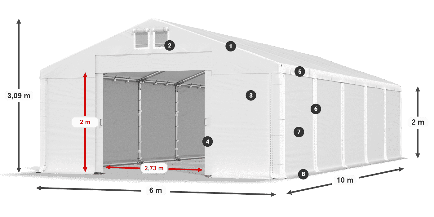 Střecha: MS 580 PVC Stěny: FR M 620 PVC 2m legenda
