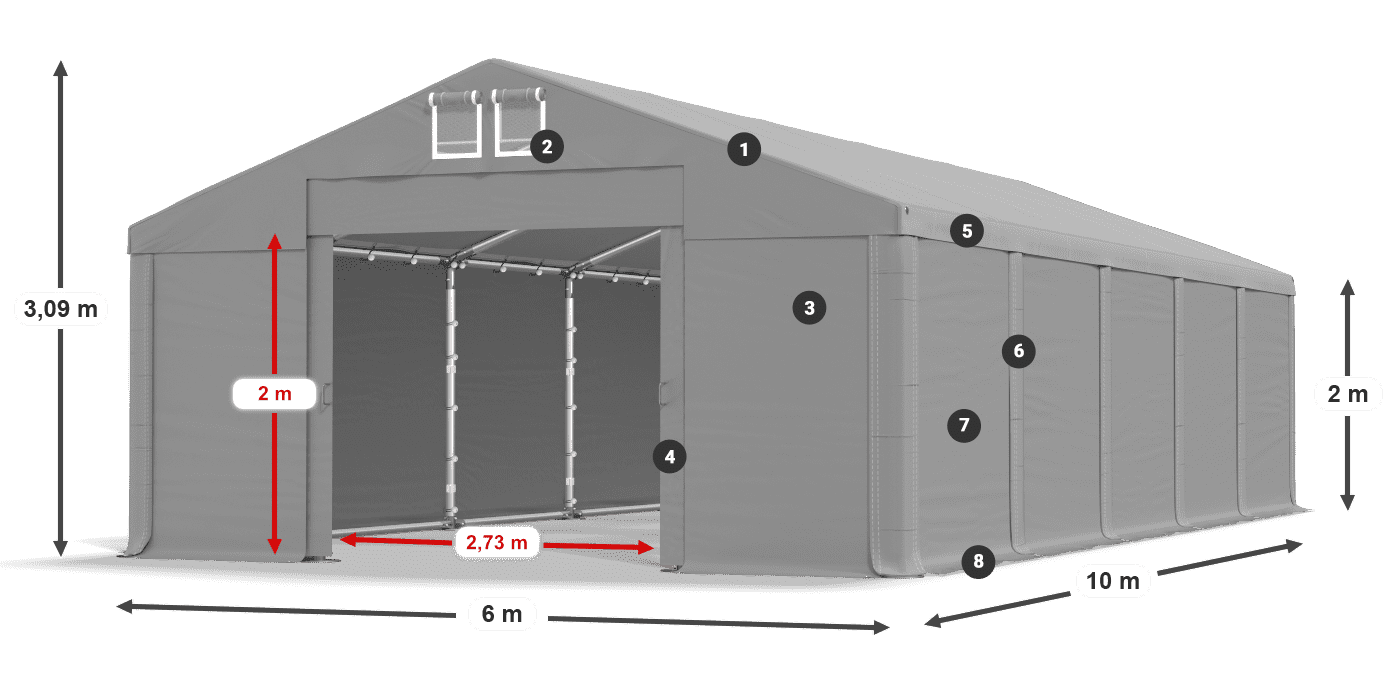 Střecha: MS 580 PVC Stěny: FR M 620 PVC 2m legenda