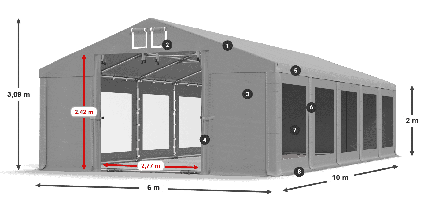 Střecha: MS 580 PVC Stěny: MS 580 PVC 2m legenda