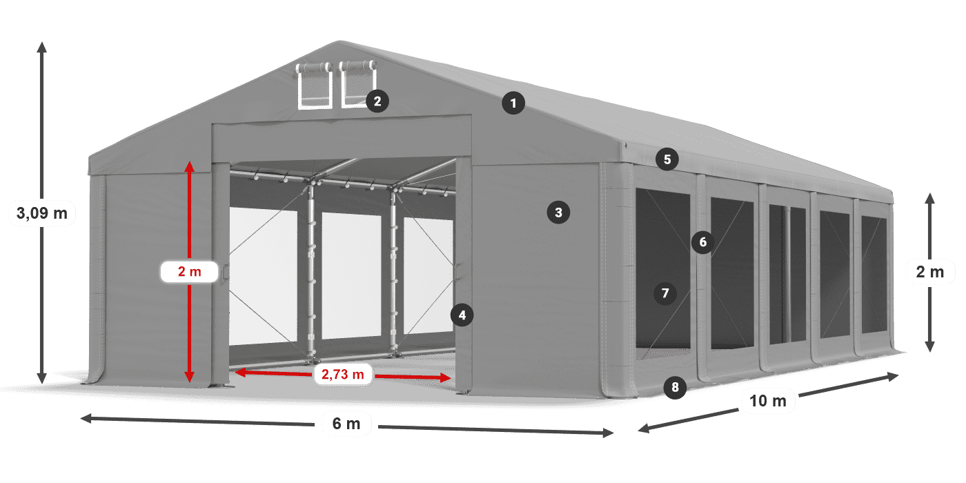 Střecha: MS 580 PVC Stěny: MS 580 PVC 2m legenda