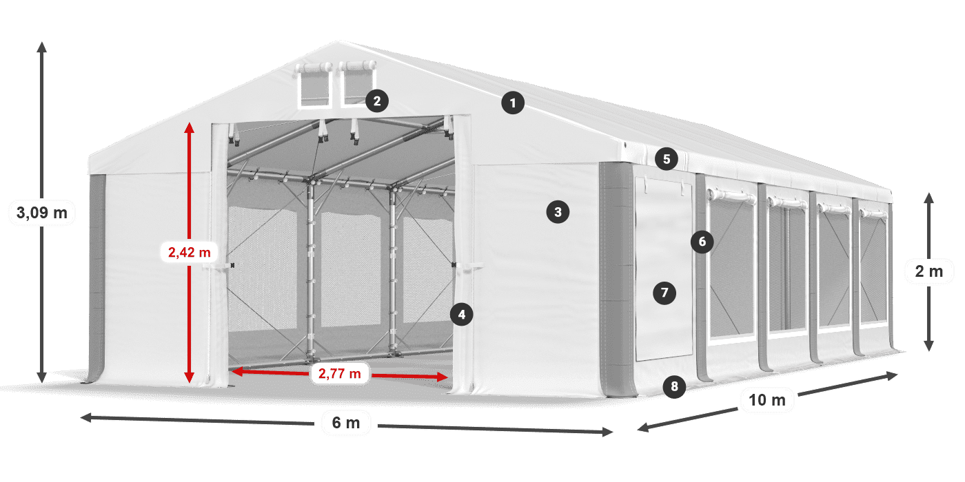 Střecha: MS 580 PVC Stěny: SD M 500 PVC 2m legenda