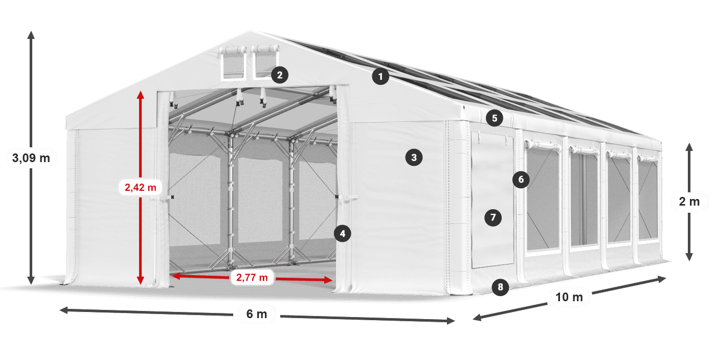 Střecha: MS T 580 PVC Stěny: SDM 500 PVC 2m legenda