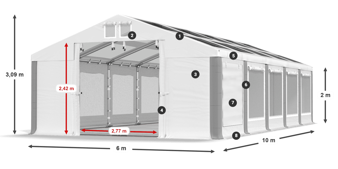Střecha: MS T 580 PVC Stěny: SDM 500 PVC 2m legenda
