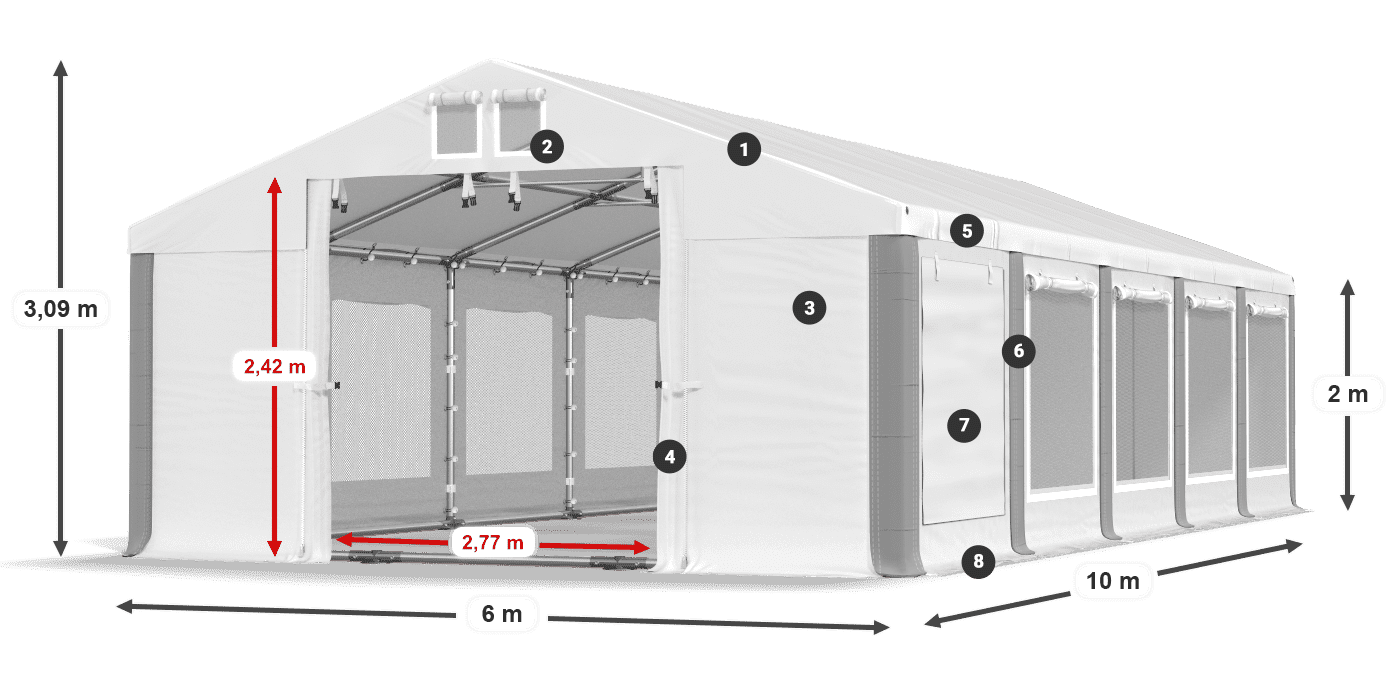 Střecha: MS 580 PVC Stěny: SD M 500 PVC 2m legenda