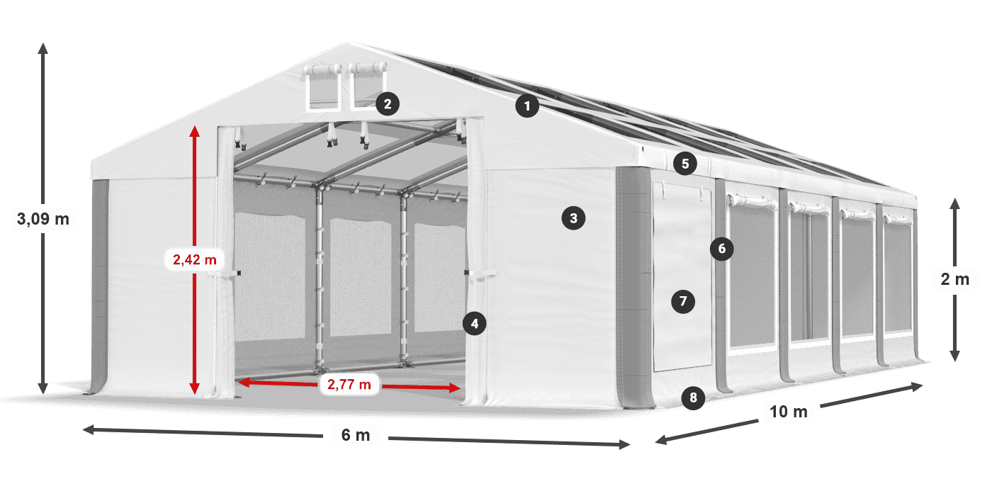 Střecha: MS T 580 PVC Stěny: SDM 500 PVC 2m legenda