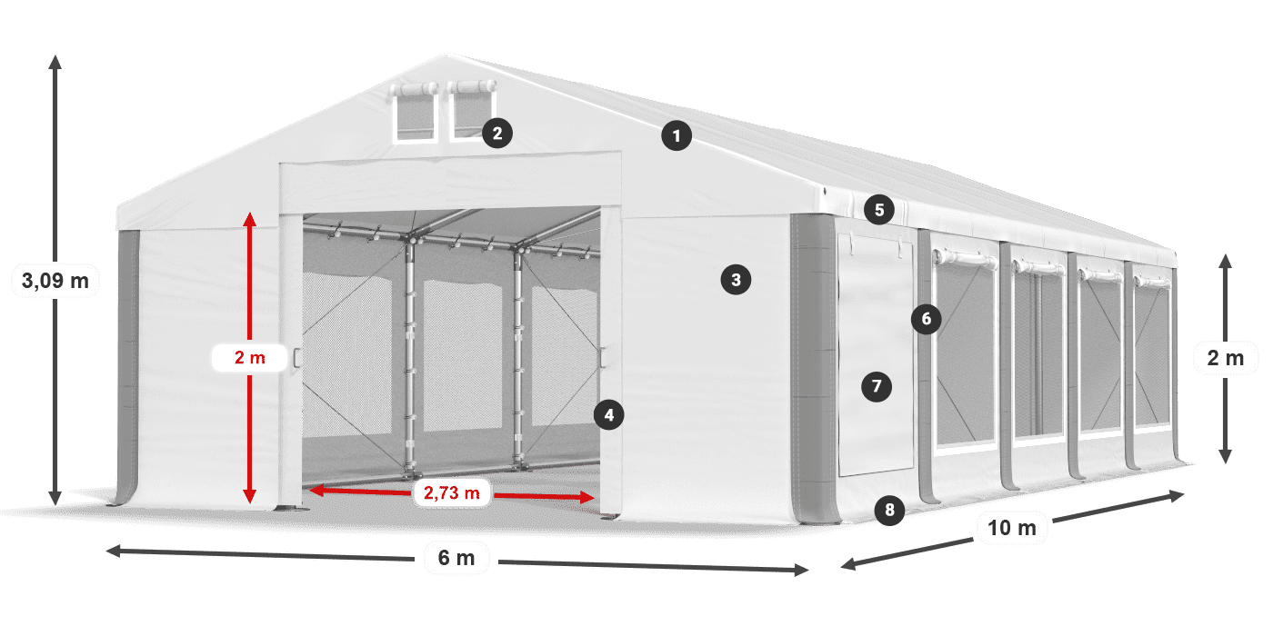 Střecha: MS 580 PVC Stěny: SD M 500 PVC 2m legenda