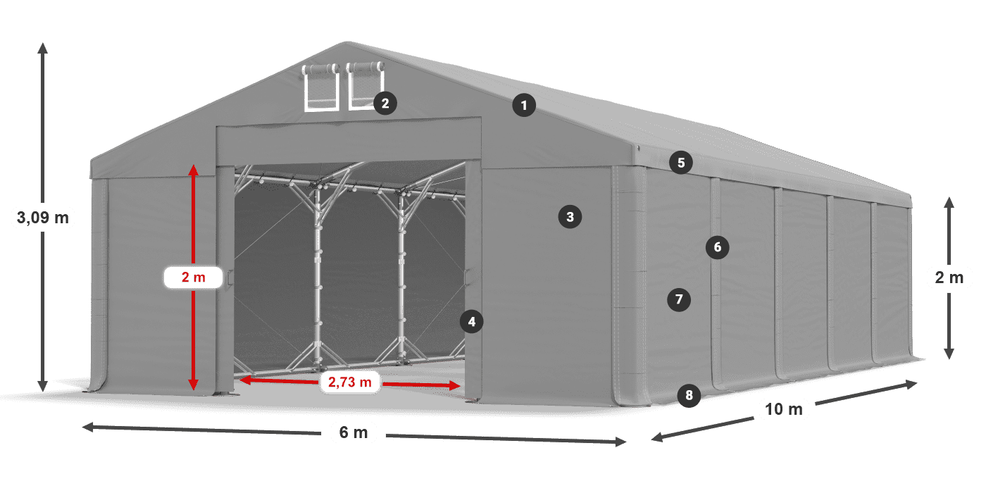 Střecha: SD 560 PVC Stěny: FR 620 PVC legenda 2m