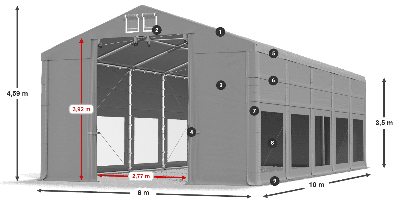 Střecha: FR 620 PVC Stěny: MS 580 PVC 3,5m legenda