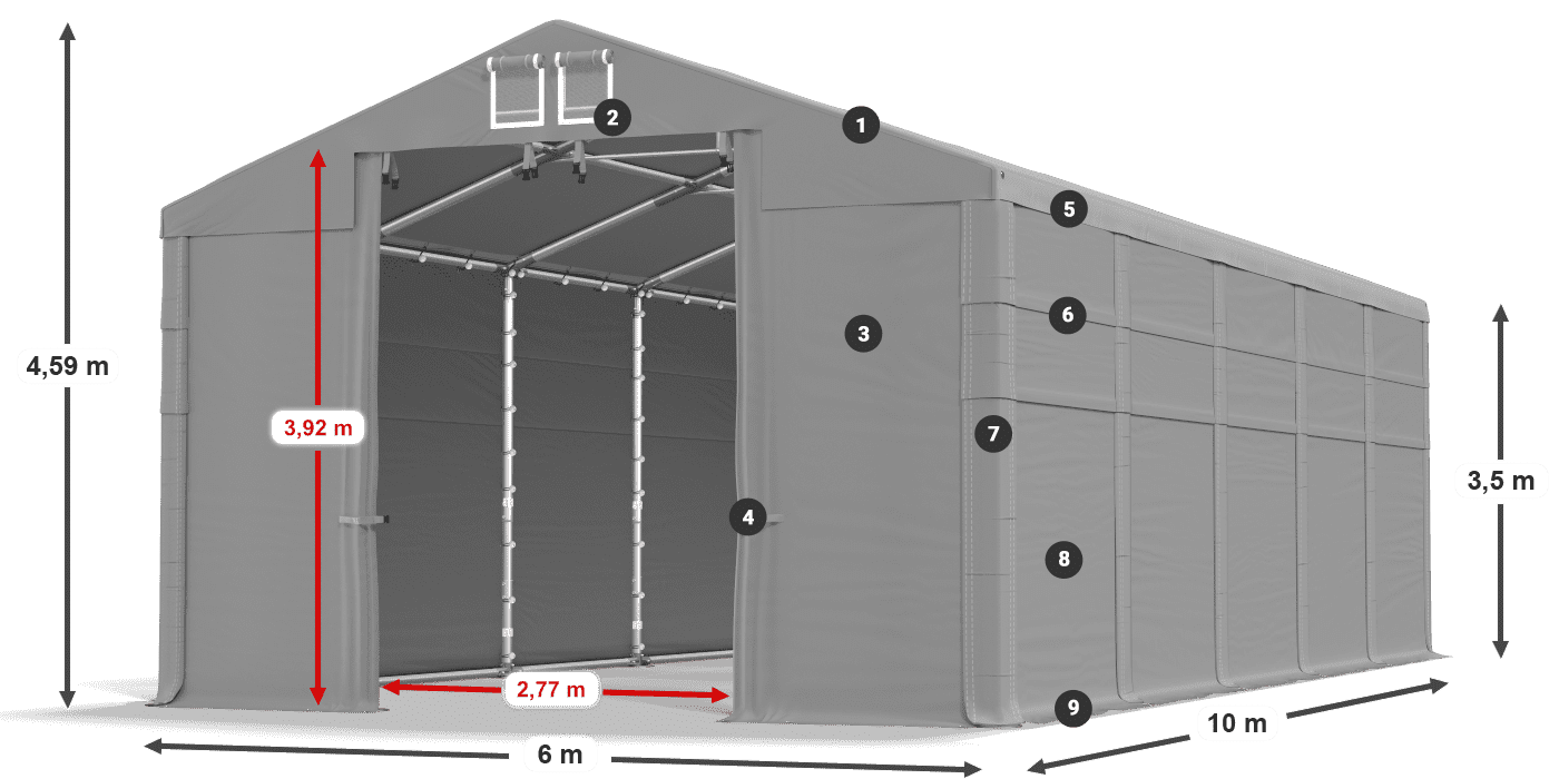 Střecha: FR 620 PVC Stěny: SD 500 PVC 3,5m legenda