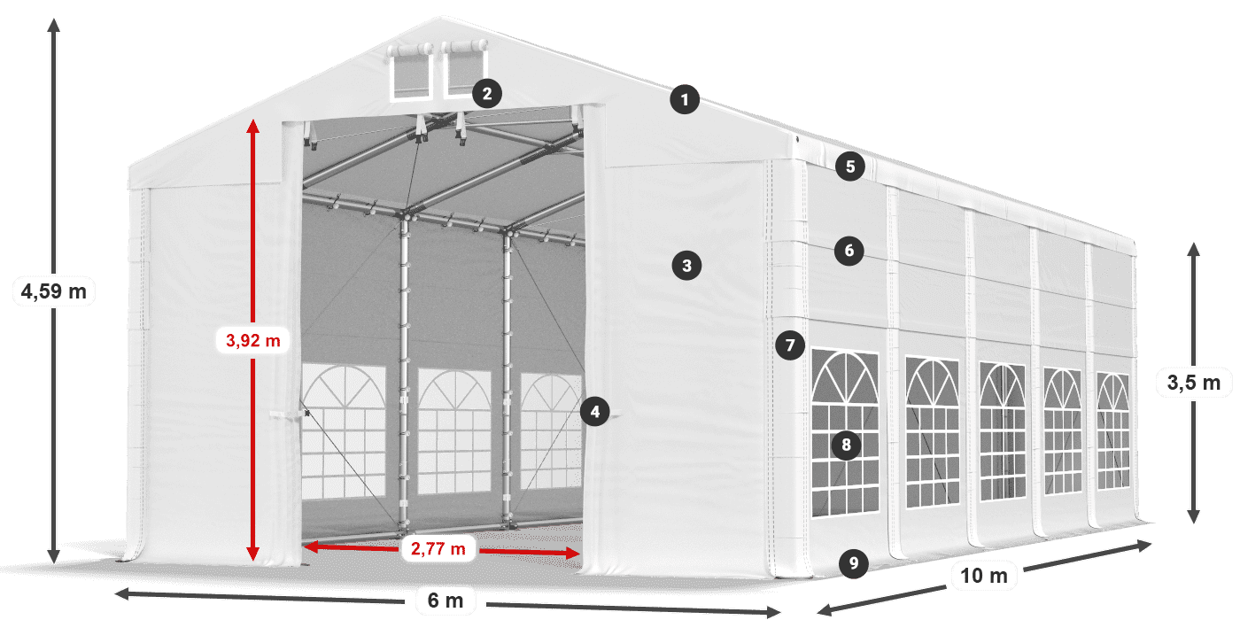 Střecha: FR 620 PVC Stěny: SD 500 PVC 3,5m legenda