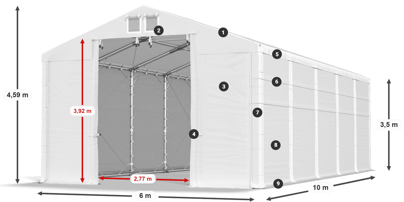Střecha: MS 580 PVC Stěny: FR 620 PVC 2,5 m legenda
