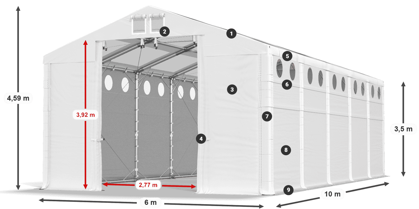 Střecha: MS T 580 PVC Stěny: SD O 500 PVC 3,5m legenda