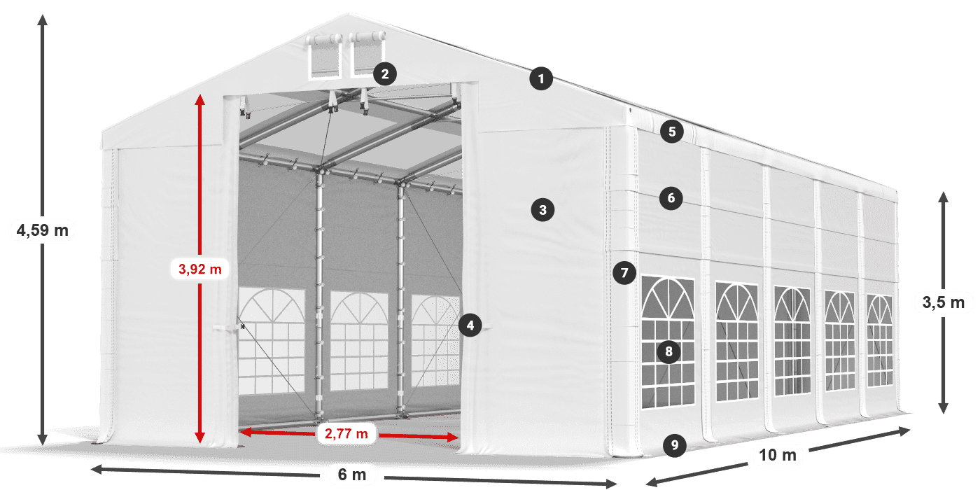 Střecha: MS T 580 PVC Stěny: SD 500 I PVC 3,5m legenda