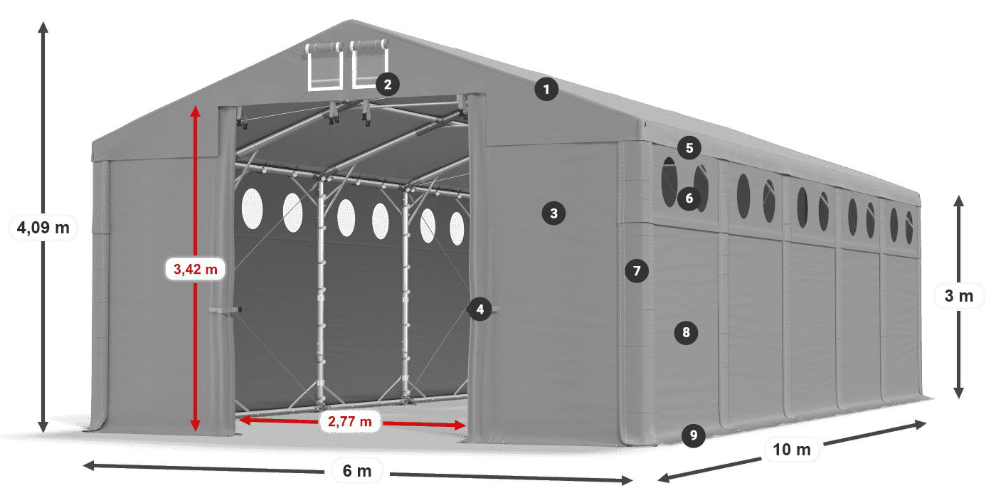 Střecha: FR 620 PVC Stěny: MS O 580 PVC 3m legenda