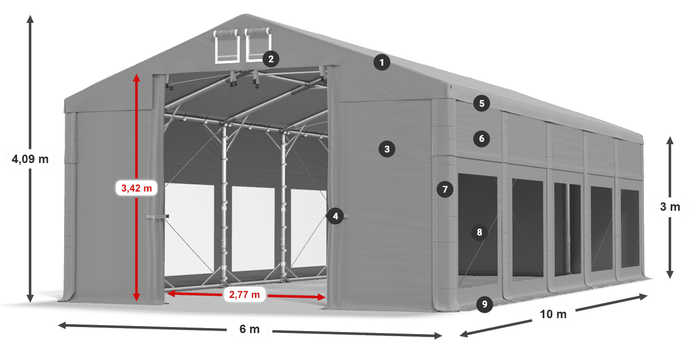 Střecha: FR 620 PVC Stěny: MS 580 PVC 3m legenda