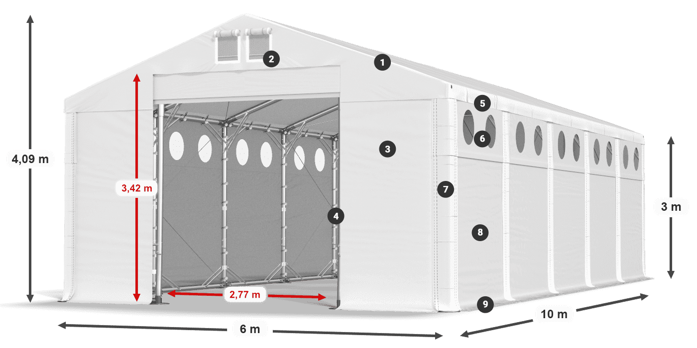Střecha: FR 620 PVC Stěny: MS O 580 PVC 3m legenda